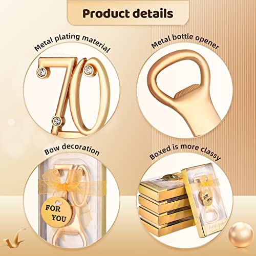VZCBZC 50 Pcs Golden 70th Birthday Party Favors with Rhinestones, Perfect for Guests, Personalized 70 Beer Bottle Openers, Bulk Keepsakes (70) - Image 5