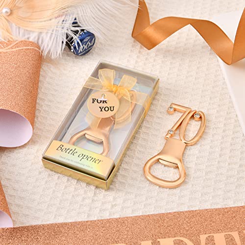 VZCBZC 50 Pcs Golden 70th Birthday Party Favors with Rhinestones, Perfect for Guests, Personalized 70 Beer Bottle Openers, Bulk Keepsakes (70) - Image 3