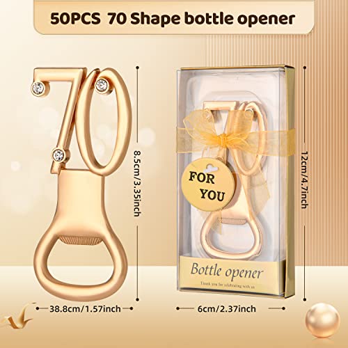 VZCBZC 50 Pcs Golden 70th Birthday Party Favors with Rhinestones, Perfect for Guests, Personalized 70 Beer Bottle Openers, Bulk Keepsakes (70) - Image 2