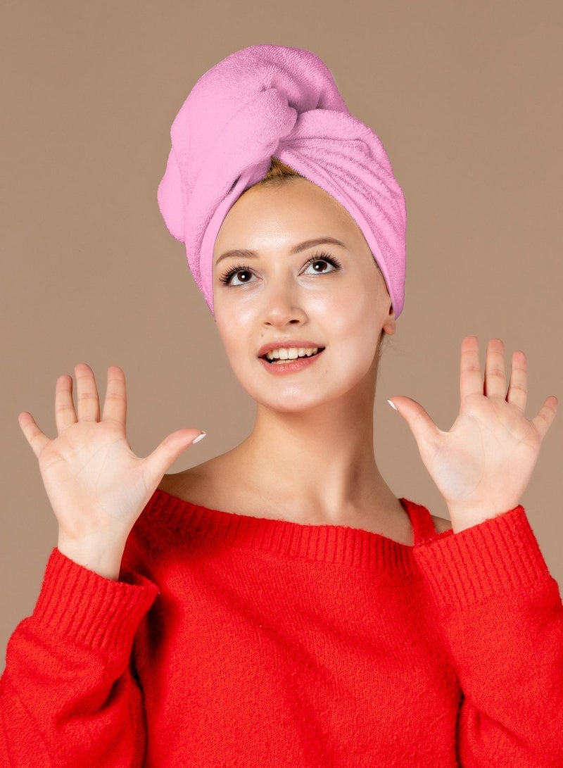 Siesta Zen Premium 100% Pure Combed Cotton Soft Hair Towels, Easy Button to Hold for Women & Kids with Wet, Curly Long Thick Hair, Anti-Frizz Quick Dry Towel Turban Super Ultra Absorbent (Navy & Pink (2 Pcs)) - Image 4