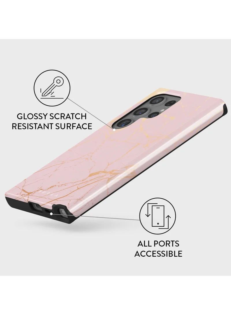 BURGA Luxury Gold Glitter Marble Phone Case Compatible with Samsung S24 Ultra   Double Layer Silicone Protective Case Peachy Gold