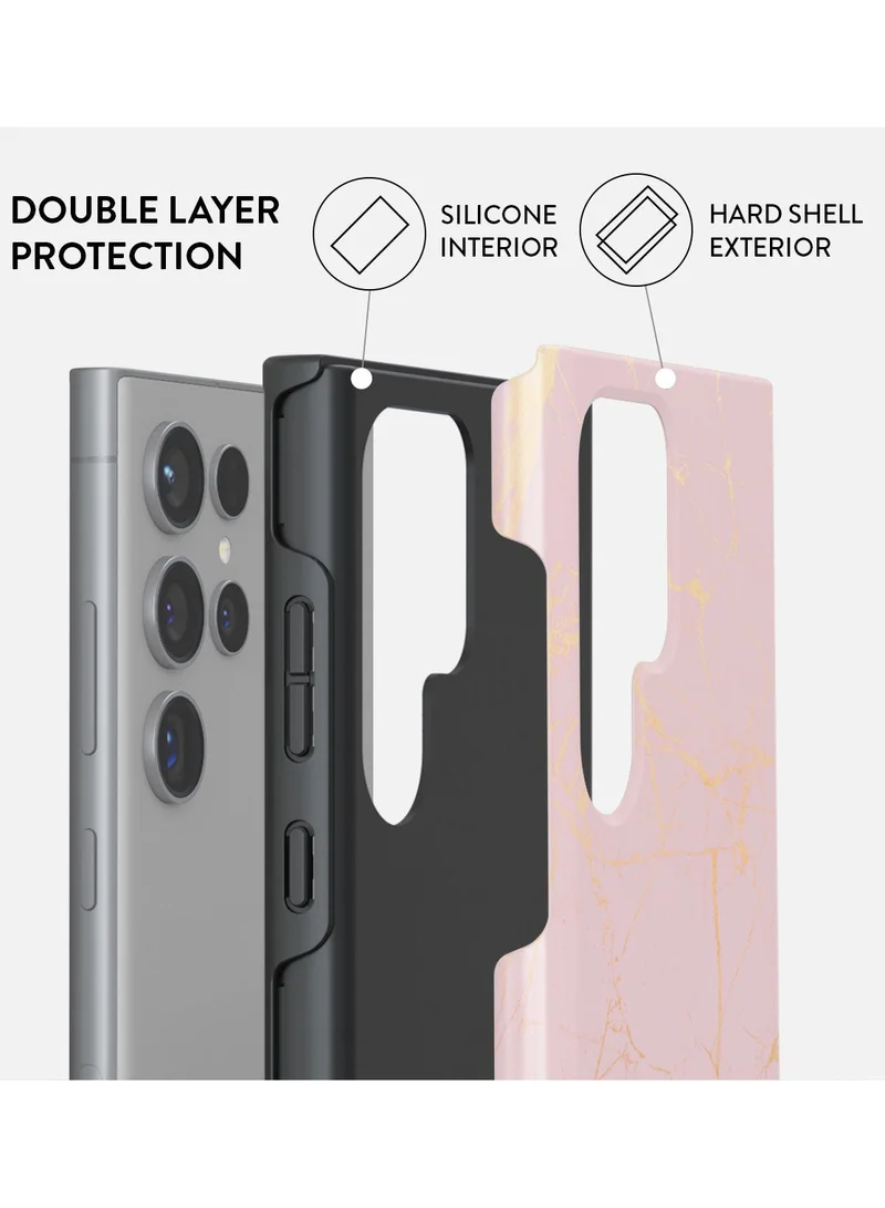 BURGA Luxury Gold Glitter Marble Phone Case Compatible with Samsung S24 Ultra   Double Layer Silicone Protective Case Peachy Gold