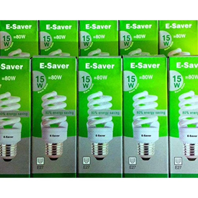 CFL Full Spiral - Energy Saving Light Bulbs -15w = 80 Watt - Pack of 10 - Warm White 2700k - Screw in Cap - Screw Edison (ES - E27 Bulb) - Image 3