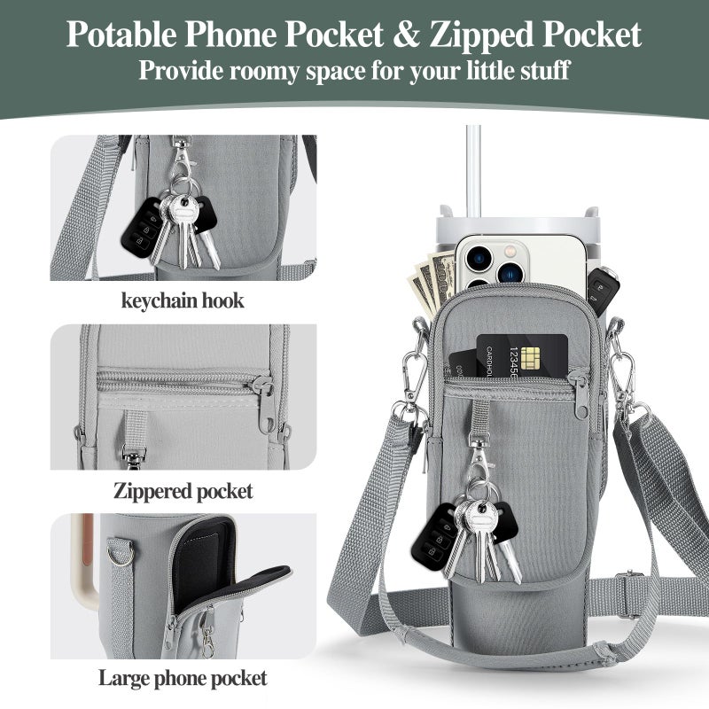 linmaya Water Bottle Carrier Bag for Stanley Cup 40/30oz with Phone Holder Pockets,Neoprene Water Bottle Cross-body Bag with Adjustable Shoulder & Hand Strap Stanley Cup Accessories - Image 4