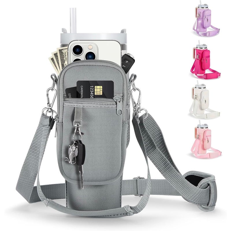 linmaya Water Bottle Carrier Bag for Stanley Cup 40/30oz with Phone Holder Pockets,Neoprene Water Bottle Cross-body Bag with Adjustable Shoulder & Hand Strap Stanley Cup Accessories - Image 1