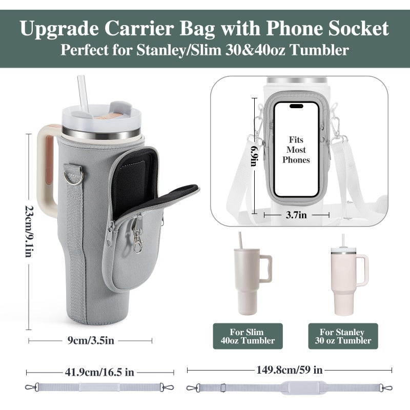 linmaya Water Bottle Carrier Bag for Stanley Cup 40/30oz with Phone Holder Pockets,Neoprene Water Bottle Cross-body Bag with Adjustable Shoulder & Hand Strap Stanley Cup Accessories - Image 3