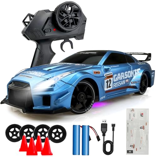 HTURCCOP 124 RC Drift 24GHz with LED Light Race Car Toys for Boys and Girls Aged 6 Speed Adjustable up to 23KmH HighSpeed RC Racing Cars Toy Gift for Boys Girls Blue - Image 1