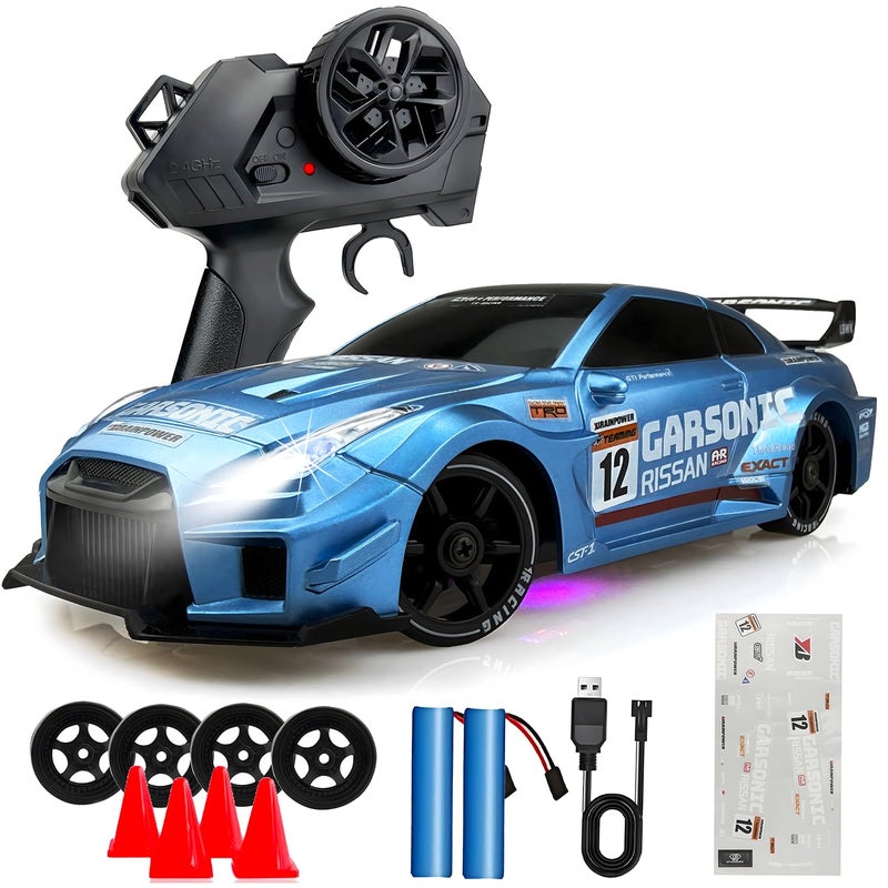 HTURCCOP 124 RC Drift 24GHz with LED Light Race Car Toys for Boys and Girls Aged 6 Speed Adjustable up to 23KmH HighSpeed RC Racing Cars Toy Gift for Boys Girls Blue - Image 3