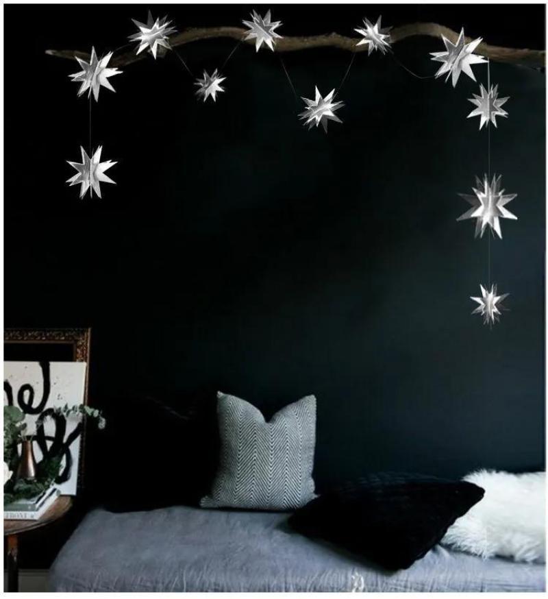 3D Star Garland 200cm Silver Thick Double-Sided Cardboard - Versatile Reusable Stretch Garland - Hanging Star Decoration for Festive Celebrations Home Decor Photo Shoots - Image 5