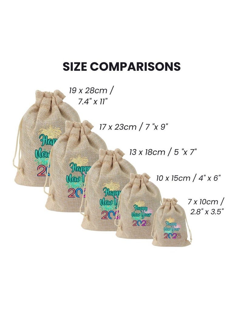 PRINTSHOP4ME New Year Jute Burlap Gift Bags–Set Of 12 Reusable Eco-Friendly Drawstring Sacks–Perfect For New Year Celebrations,Festive Gifting And Party Favors  - Image 2