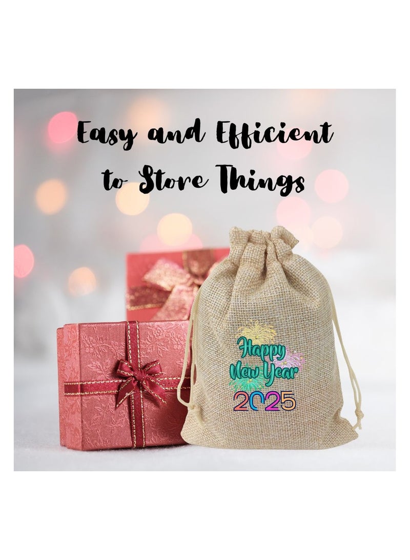 PRINTSHOP4ME New Year Jute Burlap Gift Bags–Set Of 12 Reusable Eco-Friendly Drawstring Sacks–Perfect For New Year Celebrations,Festive Gifting And Party Favors  - Image 5