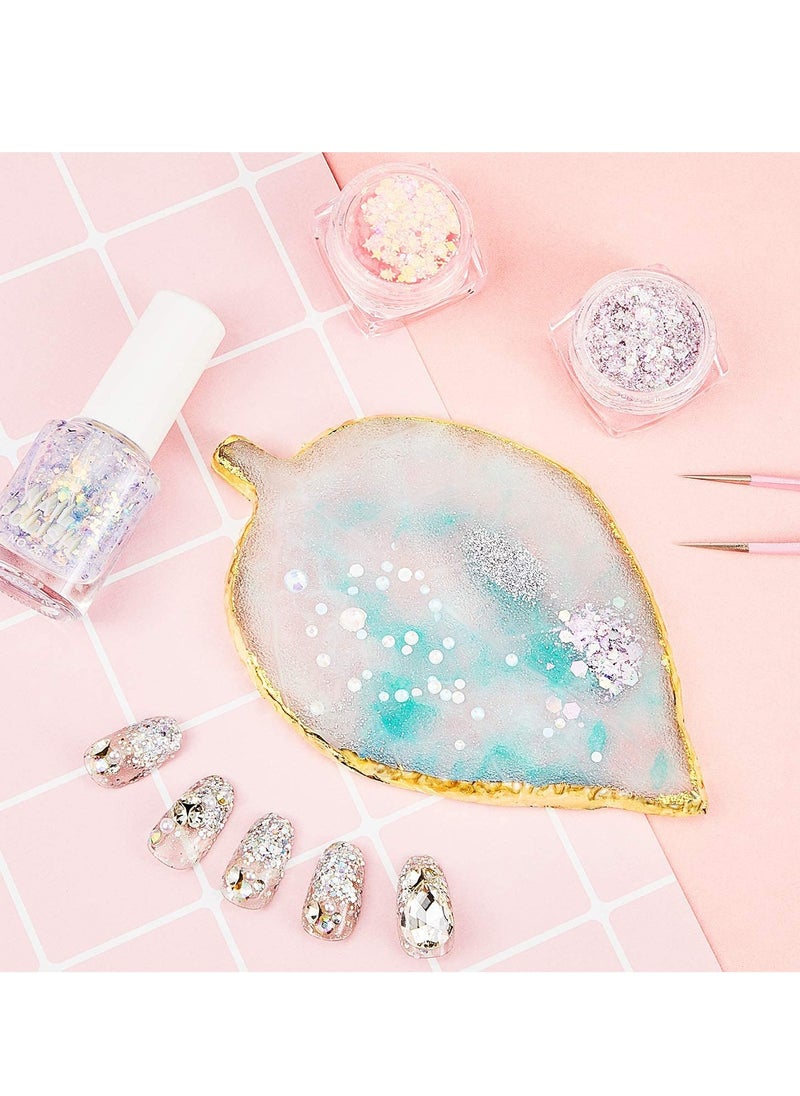 SYOSI Nail Art Palettes, Nail Mixing Palette Polish Color, Mixing Plate Golden Edge Resin Nail Holder, Nail Art Display Cosmetic Mixing Tools Leaf Shape, Nail Art Gel Nail Polish, 3 Pieces  - Image 4