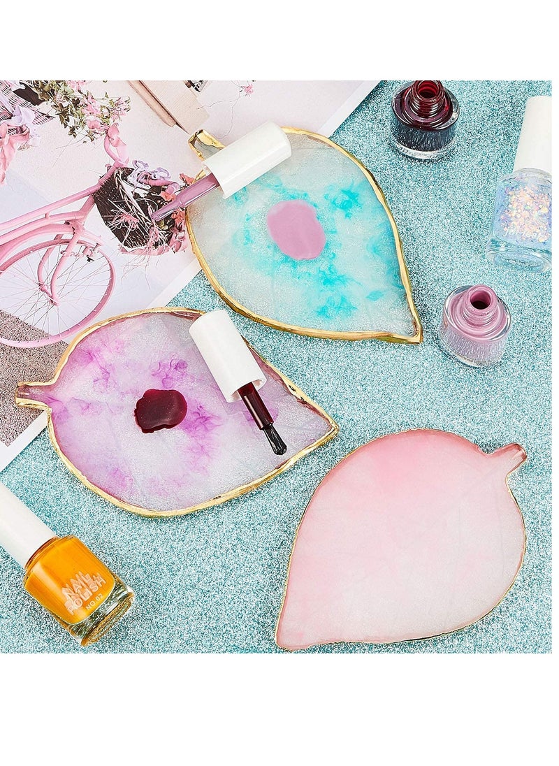 SYOSI Nail Art Palettes, Nail Mixing Palette Polish Color, Mixing Plate Golden Edge Resin Nail Holder, Nail Art Display Cosmetic Mixing Tools Leaf Shape, Nail Art Gel Nail Polish, 3 Pieces  - Image 3