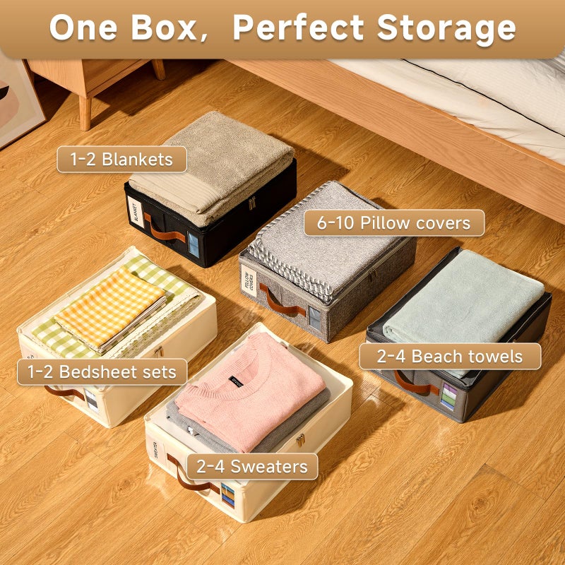 KitHero Bed Sheet Organizer 8 Pack, No Insects Entry Bedding Storage Box with Zipper, Label, Handle, Window, Linen Closet Organizers and Storage for Sheet Set, Clothing, Duvet Covers, Toys - Image 3