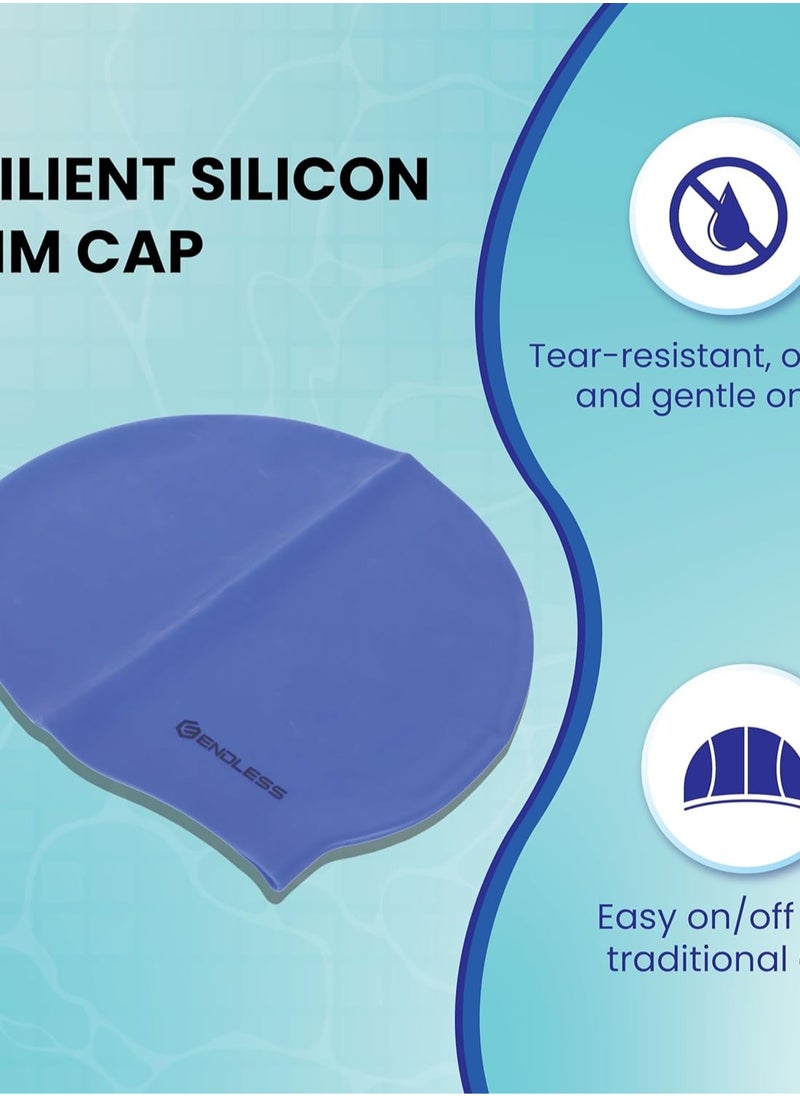 ENDLESS  3-Pack Silicone Swim Cap Set – Leak-Proof, Soft & Stretchy Caps for Men & Women | Comfortable Fit for Long Hair | Perfect for Pool and Open Water|Blue, Red, Silver  - Image 3