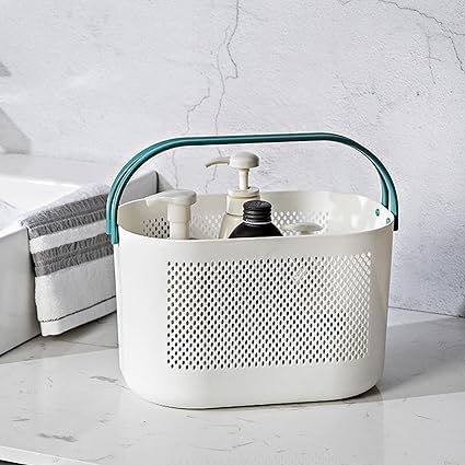 GNEY Multipurpose Shower Caddy Basket With Handle Portable Shelf Tote OrganizerMultiple Drain Holes Stylish Basket For Bathroom Kitchen Dorm Room Green - Image 5