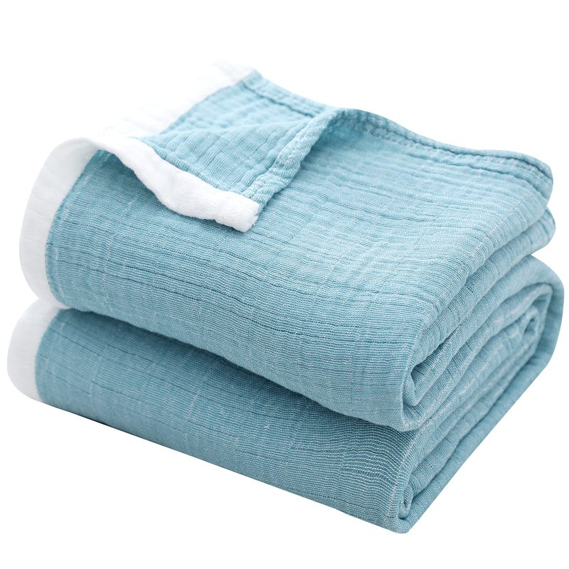 SE SOFTEXLY Cotton Muslin Blankets 4Layer Blue Blankets for Bed CouchThermal Blanket for Adults Lightweight Soft Breathable Throw Blanket for All Season Gauze King Size Blanket90x 102Light Blue