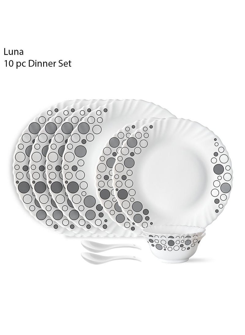 بريتيش شيف طقم عشاء أوبالوير لونا مكون من 10 قطع | 4 قطع أطباق عشاء، 2 قطعة أطباق جانبية، 2 قطعة أوعية شوربة، 2 قطعة ملاعق | آمن للاستخدام في الميكروويف وغسالة الأطباق | مقاوم للتقطيع والخدش، أبيض - Image 1