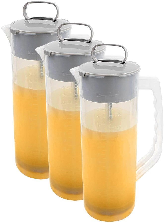 Hlimior 3 Pack Mixing Pitcher for Drinks 2 Quart/ 64oz Plastic Water Pitcher with Lid，Easy-Mix Juice Container，Angled Plastic Blades and Adjustable Mixer Plunger for Juice, Tea, Beverage Container - Image 1