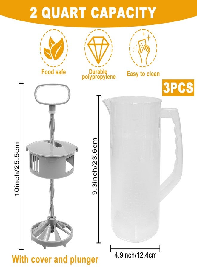 Hlimior 3 Pack Mixing Pitcher for Drinks 2 Quart/ 64oz Plastic Water Pitcher with Lid，Easy-Mix Juice Container，Angled Plastic Blades and Adjustable Mixer Plunger for Juice, Tea, Beverage Container - Image 2