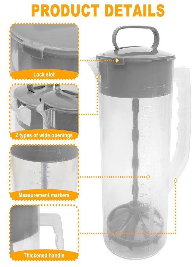 Hlimior 3 Pack Mixing Pitcher for Drinks 2 Quart/ 64oz Plastic Water Pitcher with Lid，Easy-Mix Juice Container，Angled Plastic Blades and Adjustable Mixer Plunger for Juice, Tea, Beverage Container - Image 4