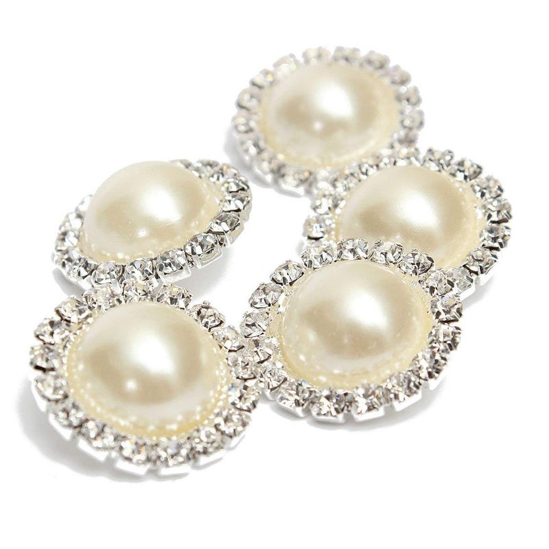 ALEXCRAFT Wholesale 20 PCS Retro Vintage Round Crystal Ivory Faux Pearl Rhinestone Buttons Bulk,18MM (Flatback) - Image 3
