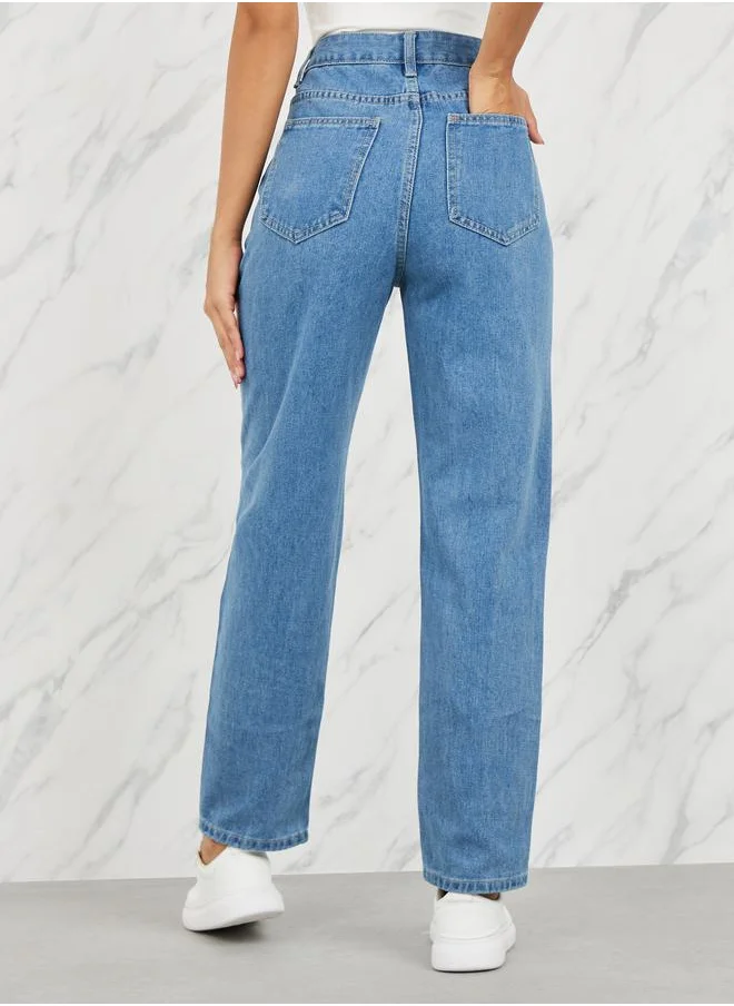 Styli High Rise Whisker Tapered Jeans