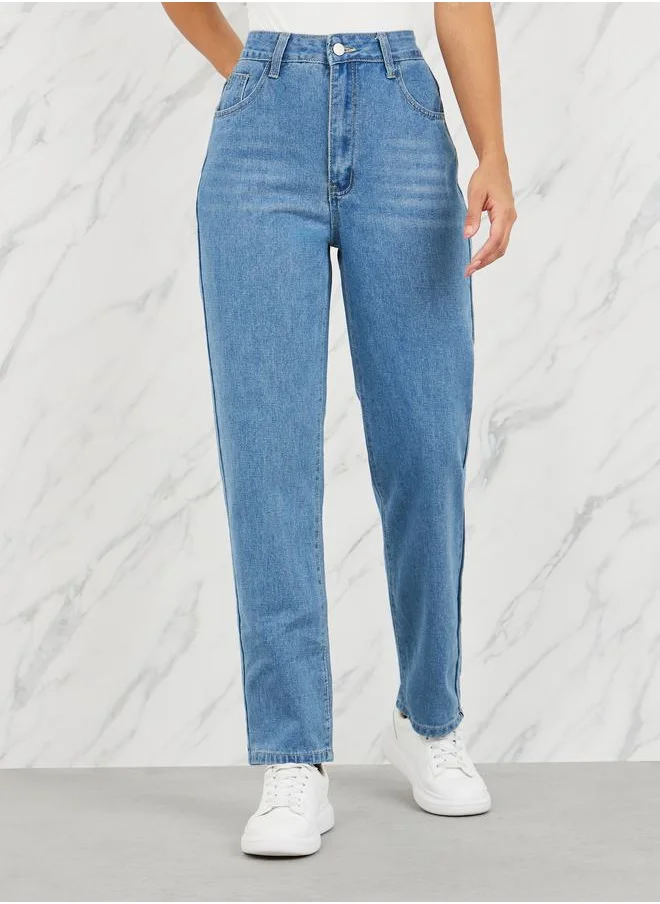 Styli High Rise Whisker Tapered Jeans