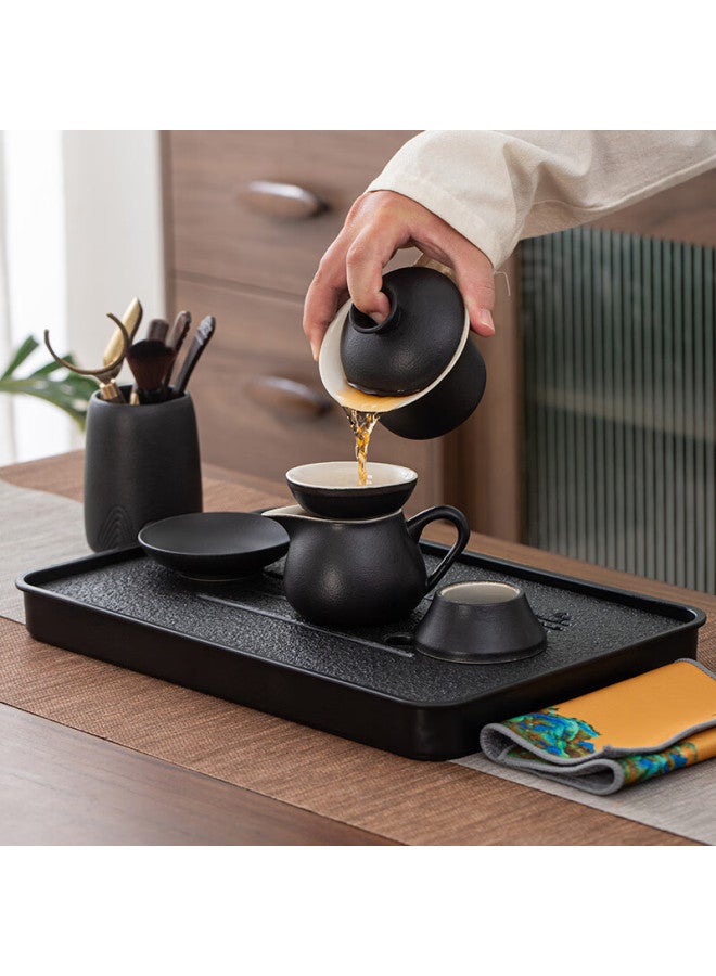 Luyan | Jinghong Yun Zhen Nude Price · Kung Fu Tea Set With Teacups And Teapot, High-end Black Pottery Gaiwan With Handle, 6-piece Set - Image 3