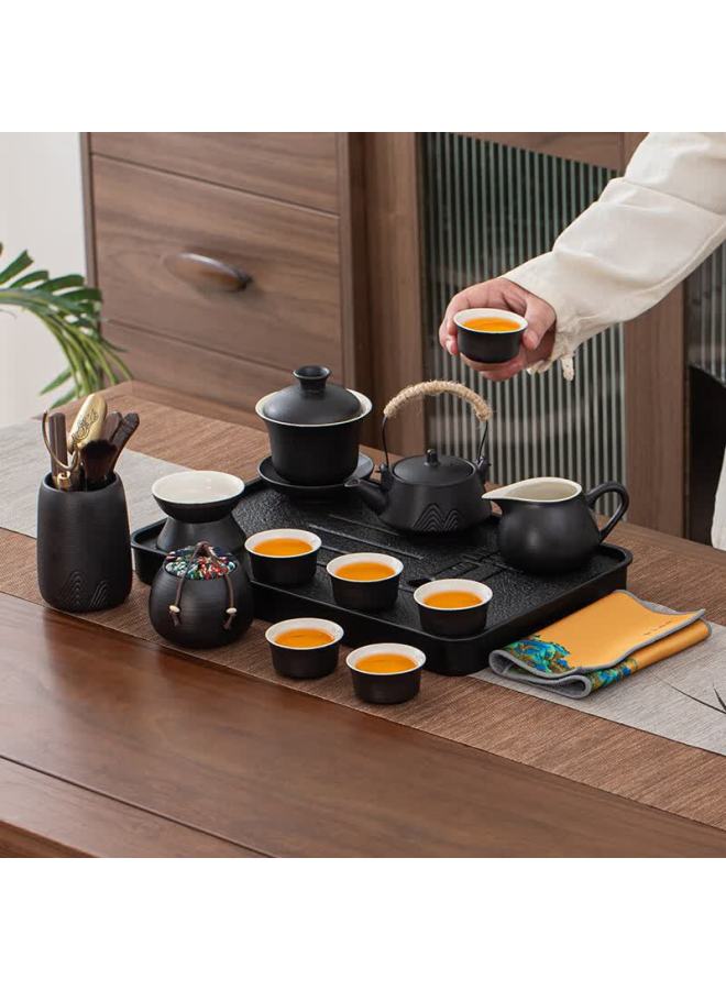 Luyan | Jinghong Yun Zhen Nude Price · Kung Fu Tea Set With Teacups And Teapot, High-end Black Pottery Gaiwan With Handle, 6-piece Set - Image 1