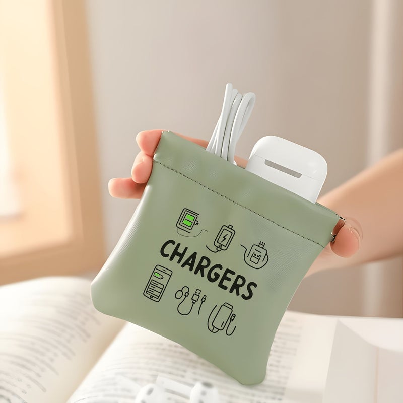 New Mint Green Portable Charger Organizer Bag Premium PU Travel Pouch Cable Management Slim Tech Case Gifts - Image 1