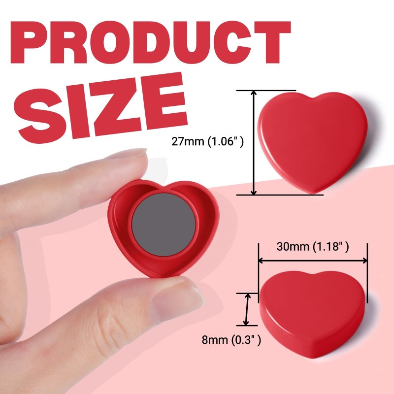 PYJLBX 20pcs Heart Fridge Magnets - Heavy Duty Refrigerator Magnets for Whiteboard & Metal Surfaces - Cute Mini Decorative Magnet, Small Strong Magnets for Home Office Classroom Kitchen Locker (Red) - Image 4