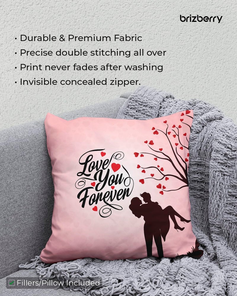 Brizberry® Pillow Cushion Gift for Valentine's Day Anniversary Engagement Birthday Girlfriend Boyfriend Wife Husband Love Romantic Couple Gift with Cushion Filler (16 inch x 16 inch) (Design 12) - Image 5