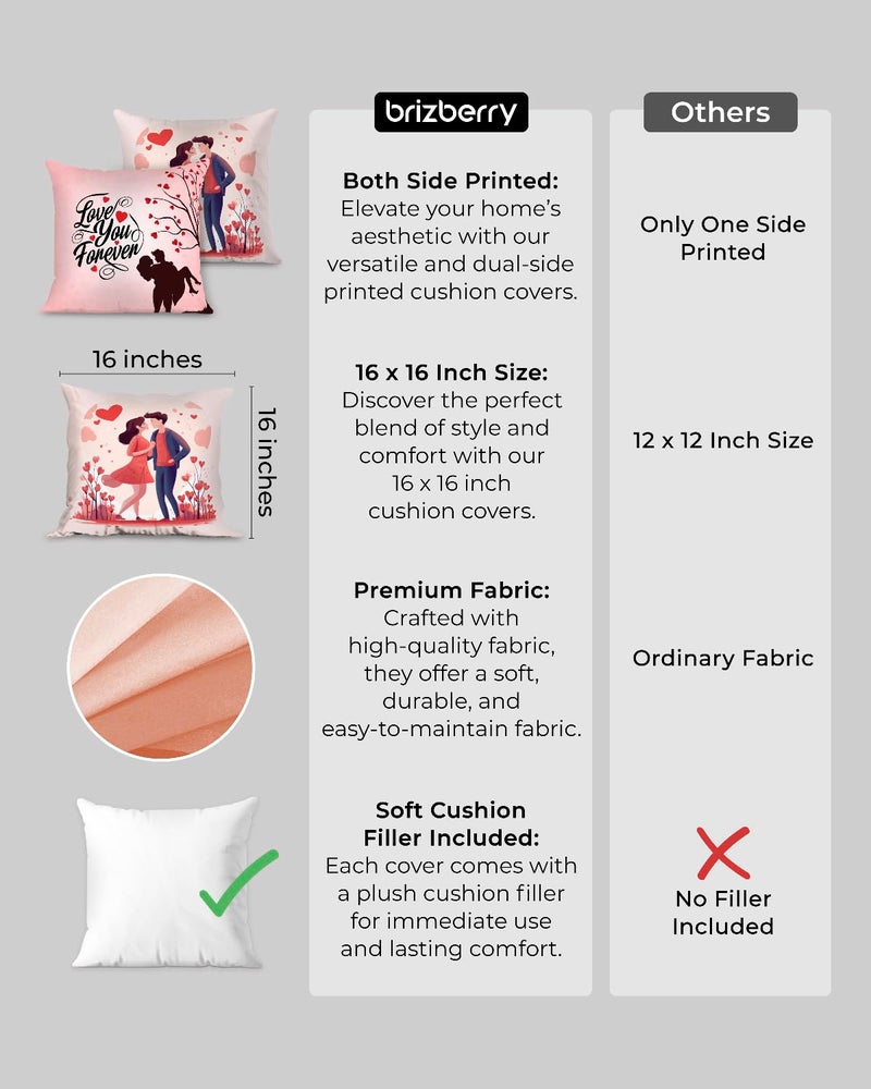 Brizberry® Pillow Cushion Gift for Valentine's Day Anniversary Engagement Birthday Girlfriend Boyfriend Wife Husband Love Romantic Couple Gift with Cushion Filler (16 inch x 16 inch) (Design 12) - Image 2