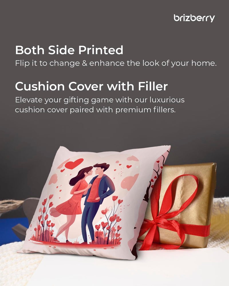 Brizberry® Pillow Cushion Gift for Valentine's Day Anniversary Engagement Birthday Girlfriend Boyfriend Wife Husband Love Romantic Couple Gift with Cushion Filler (16 inch x 16 inch) (Design 12) - Image 4