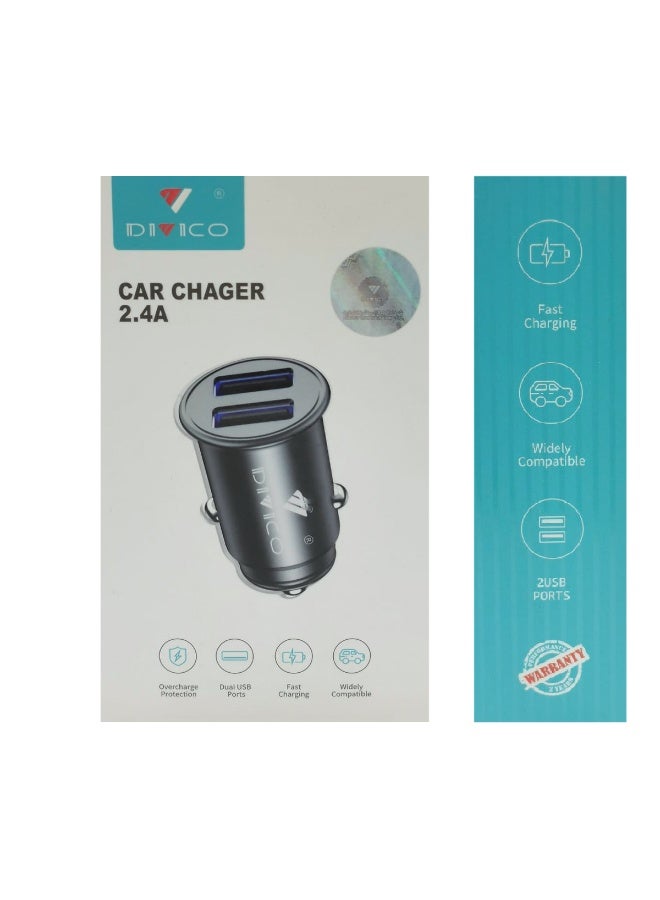 DIVICO Dual USB Car Charger 2.4A Fast Charging Adapter with Overcharge Protection, Metal Body, Compact Mini Design, Compatible with 12V/24V Cars, SUVs, Trucks Dual Port Smart Output for Phones, Tablets, GPS Devices - Image 2