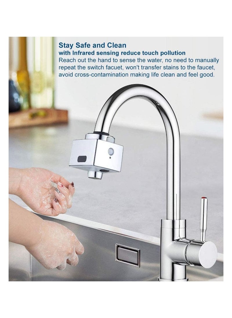 Generic - Smart Automatic Sense Infrared Induction Water Saving Device Adjustable Sink Faucet Double Sensor for Kitchen Bathroom Waterproof Water Overflow Protection Touch less Faucet Adapter, Chrome Finish - Image 1