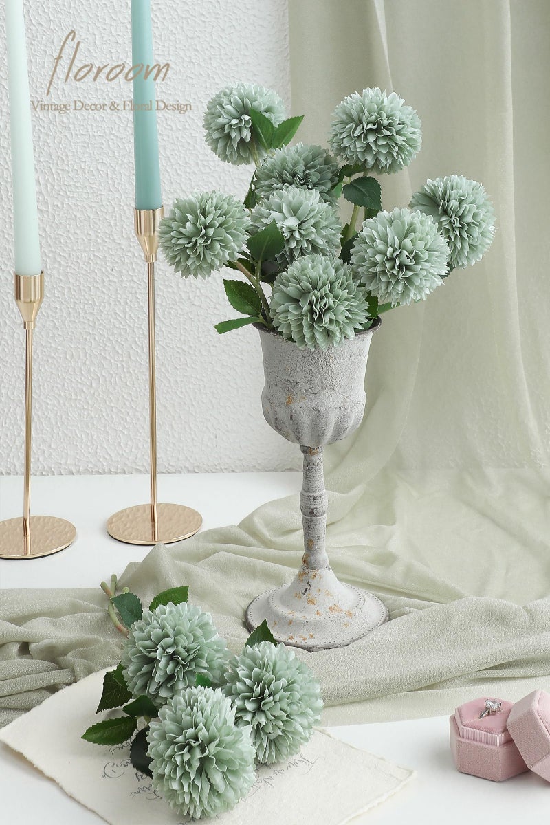 Floroom 12pcs Sage Green Faux Silk Mums Artificial Flowers Bulk Fake Chrysanthemums with Stems for DIY Wedding Table Centerpieces Floral Arrangements Vase Fillers Home Decorations - Image 2