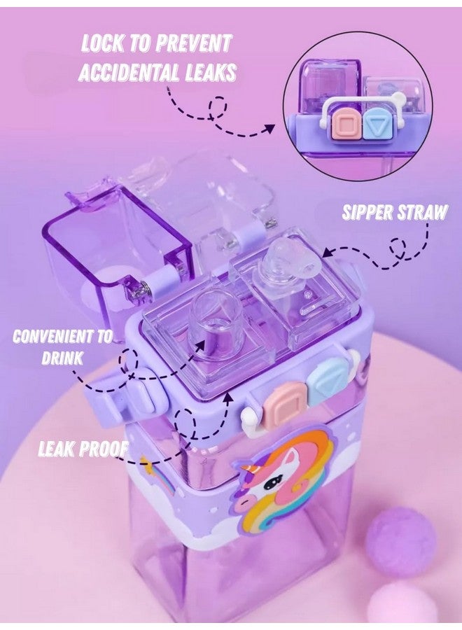 Elecart Unicorn Kid's Cartoon Water Bottle with Adjustable Strap - Cute Double Drinking Straw Cup | Leak-Proof, Portable Tumbler - 500ML - Perfect for School & Outdoor Fun (Unicorn) - Image 3