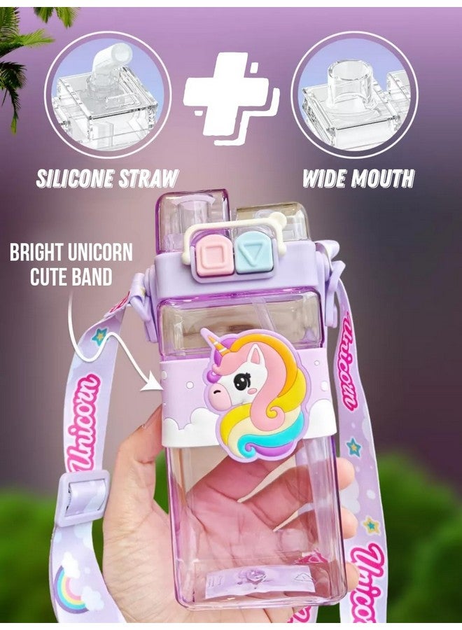 Elecart Unicorn Kid's Cartoon Water Bottle with Adjustable Strap - Cute Double Drinking Straw Cup | Leak-Proof, Portable Tumbler - 500ML - Perfect for School & Outdoor Fun (Unicorn) - Image 4