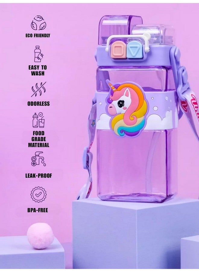Elecart Unicorn Kid's Cartoon Water Bottle with Adjustable Strap - Cute Double Drinking Straw Cup | Leak-Proof, Portable Tumbler - 500ML - Perfect for School & Outdoor Fun (Unicorn) - Image 5