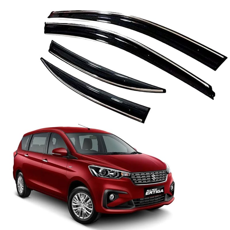 ROYALTECH Premium Chromeline & Silverline Unbreakable Car Rear Window Wind Deflectors & Side Door Visor Rain Guard Compatible with (Maruti Suzuki Ertiga (2018 – 2022)) - Image 1