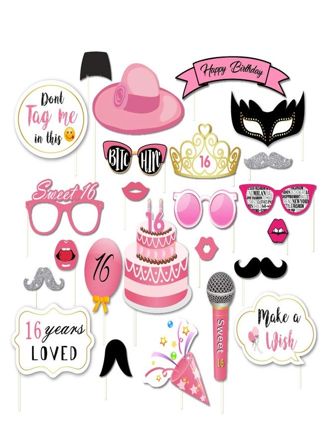 CC HOME Sweet 16 Photo Booth Props,Happy Sixteen Photo Booth Props for 16th Birthday Party Supplies for Girls 44 Pcs - Image 2