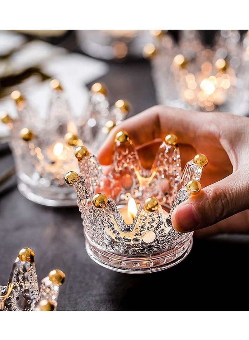 Y&D Votive Candle Holders Set of 6 Crown Glass Tealight Holder for Wedding Party and Home Decor Gold Tips - Image 1