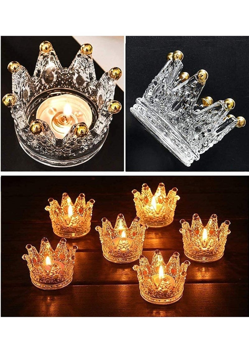 Y&D Votive Candle Holders Set of 6 Crown Glass Tealight Holder for Wedding Party and Home Decor Gold Tips - Image 2