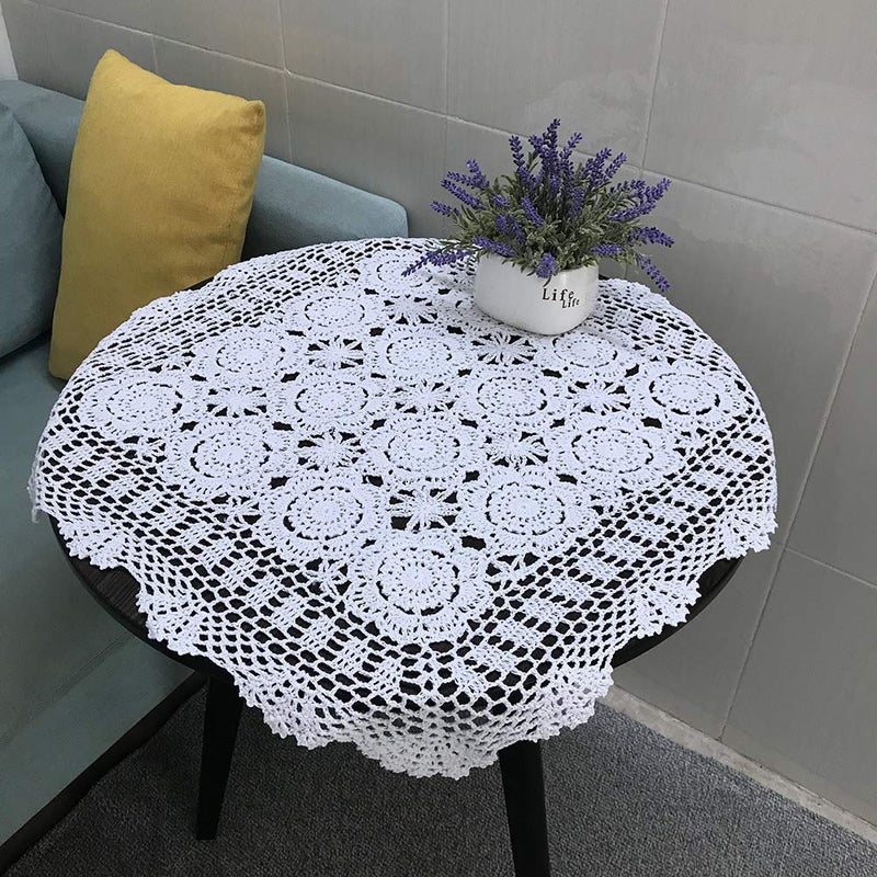 Hetao 100 Cotton Handmade Crochet Square Tablecloth Doilies Lace Table Covers White 27 Inch