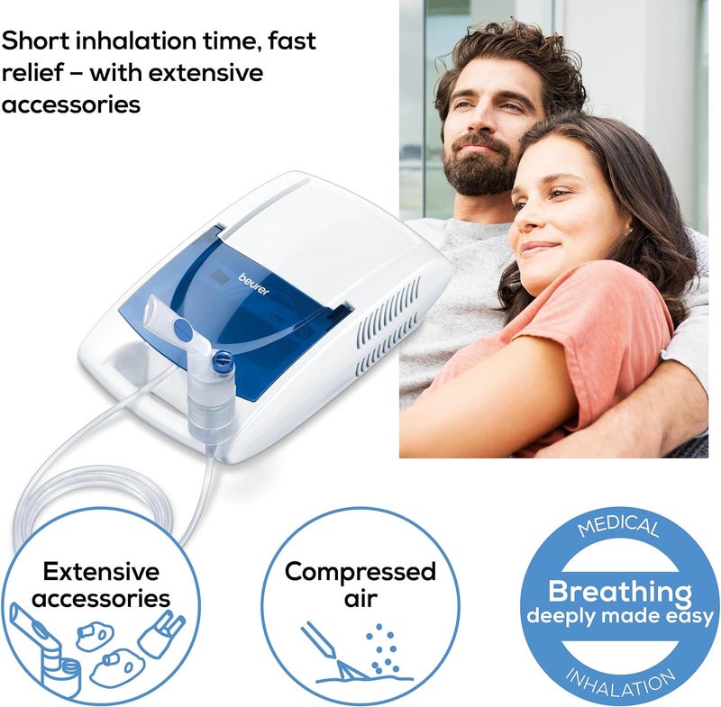 Beurer بويرر IH21 جهاز استنشاق كهربائي للاستخدام المنزلي لتبخير الأدوية السائلة لنزلات البرد والربو وأمراض الجهاز التنفسي بتقنية الهواء المضغوط سعة التبخير 020 مل/دقيقة - Image 2