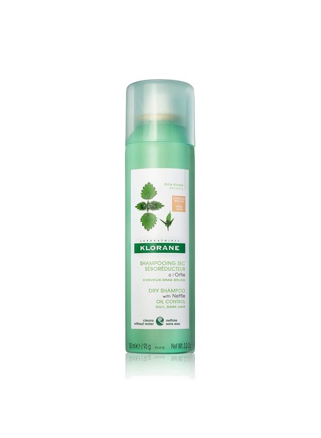 Klorane Dry Shampoo With Nettle and Natural Tint, Nettle for Brunette, Oily Hair and Scalp, Regulates Oil Production, Paraben & Sulfate-Free, 3.2 oz. - Image 1