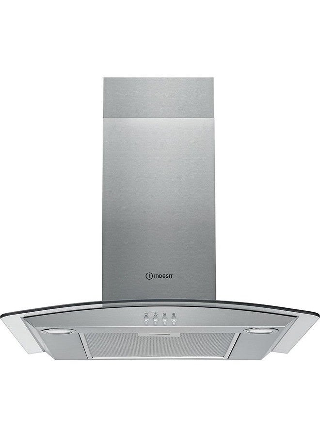 Indesit 60 cm Built in Chimney Hood Decorative Design Curved Glass Stainless Steel finish with Aluminium Filters IHGC-6.4AMX Freestanding IHGC-6.4AMX ‎Stainless Steel - Image 1