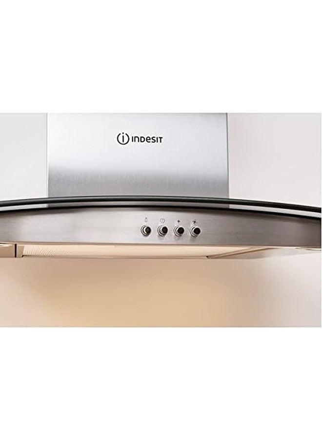 Indesit 60 cm Built in Chimney Hood Decorative Design Curved Glass Stainless Steel finish with Aluminium Filters IHGC-6.4AMX Freestanding IHGC-6.4AMX ‎Stainless Steel - Image 2